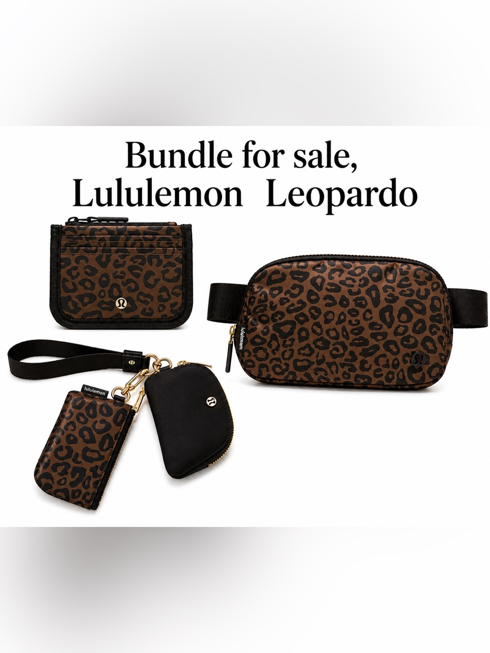 Lululemon Leopard Print Belt Bag + Card Pouch and dual pouch with keychain
